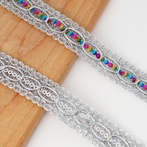 Nhà Máy Trực Tiếp Trong Kho 8-Từ Sequins Vàng Bạc Ren Quần Áo Phụ Kiện Organza Vải Với Hạt Trang Trí Cho Giày - Product Image 4