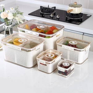 Creative House Fruit Vegetable Fresh Box With Removable Drain Tray Food Storage Container Refrigerator Organizer Bins With Lids