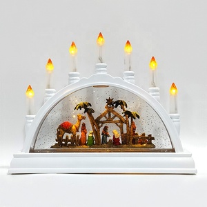 Decorazioni Natalizie Scena della Sacra Famiglia in Resina Lanterna con Acqua Vorticosa Illuminata a LED Bianco Caldo con Candela LED - Product Image 3
