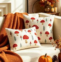 Housse de coussin rectangulaire en polyester style américain, broderie champignon feuille d'érable, 12x20 pouces