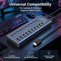Hub USB 3.2 à 10 ports, hub de données super rapide 10 Gbps avec interrupteurs individuels pour ordinateur