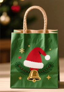 Bolsa de Regalo Navideña Personalizable de Papel Kraft Marrón Ecológico con Asa de Cuerda de Algodón, Color y Tamaño Personalizados, Impresión Serigráfica - Product Image 3