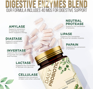 Cápsulas Probióticas Diarias, Prebióticos Totalmente Naturales y Enzimas Digestivas, Suplemento Dietético para el Bienestar Digestivo Diario - Product Image 2