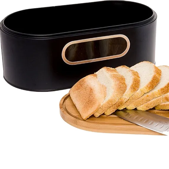 Custom Logo Bread Storage Bin Wooden Lid Cutting Board Kitchen Home Kitchen Counter Container Food Bread Bin Bamboo Bread Box