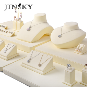 Wholesale Beige Microfiber Jewelry Display Stand Set <b>Necklace</b> <b>Ring</b> Earring Holder Jewelry Shop Display Props - Product Image 5