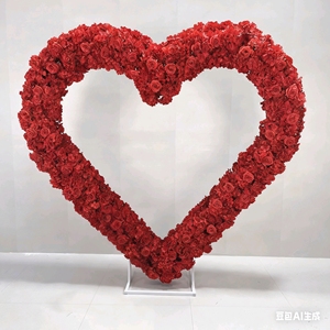 Présentoir floral classique en forme de coeur fleur de fer artificielle rouge décoration de célébration d'événement pour la maison de fond de mariage - Product Image 5