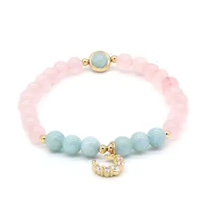 Mode mehrfarbige Kristall Mond Perlen Naturstein Jade Armband
