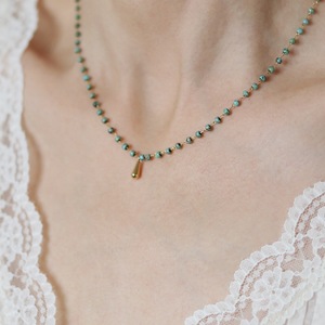 Collar con colgante de moda hecho a mano, estilo bohemio, con cuentas, de acero inoxidable, con gota de agua de aguamarina y lazo, chapado en oro de 18K con engaste de garra - Product Image 2