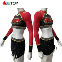 Jupe de cheerleading OEM AB Crystal prête pour le championnat, rouge et noir, avec découpe, logo personnalisé, strass, entraînement, conquérir les cœurs des juges, gagner le trophée