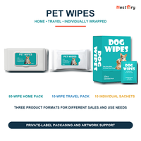 Lingettes nettoyantes pour animaux de compagnie, pour pattes, corps et parties arrière, non parfumées, sans rinçage, pour chiens et chats, 10 ou 80 lingettes individuelles