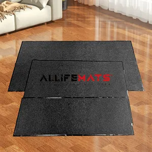 Black Gray Dirty Resistant Double Ribbed Stripe Polyester Non-Slip Outdoor Floor Mat Entrance Non-Slip Doormat