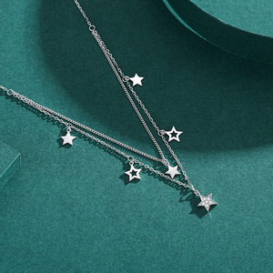 Collar con colgante de estrella de doble capa de plata de ley S925 con circonita, diseño de cielo estrellado, versión en cobre personalizable, regalo para mujer - Product Image 3