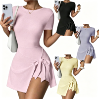 Robe de tennis anti-frottement pour femme avec nœud latéral, manches courtes, jupe-short de golf, séchage rapide, athlétique, yoga, entraînement, mini-robe