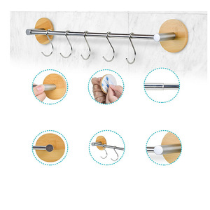 Étagère de salle de bain <span class=keywords><strong>extensible</strong></span> en bambou-<span class=keywords><strong>bois</strong></span> et acier inoxydable/porte-serviettes/porte-serviettes et crochets de cuisine - Product Image 5