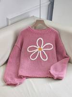 Pull tricoté rose marguerite anti-rides de haute qualité pour usage quotidien et vie universitaire, texture douce, vente en gros