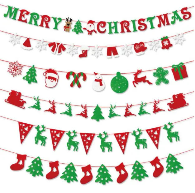 Rouge vert arbre de Noël bas bonhomme de neige Santa renne feutre fanions bannières drapeaux guirlande pour joyeux Noël fête décor