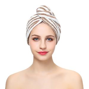 Haokey Bonnet de <span class=keywords><strong>cheveux</strong></span> secs super doux personnalisé Turban à séchage rapide et absorbant l'eau à rayures épaissies pour adultes <span class=keywords><strong>Serviette</strong></span> de <span class=keywords><strong>cheveux</strong></span> secs en velours corail - Product Image 5