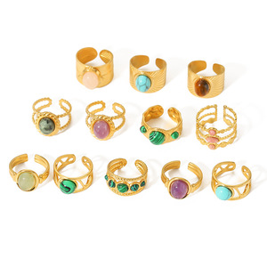 Bijoux à la mode or 18 carats plaqué acier inoxydable réglable creux pierre précieuse pierre naturelle anneau femmes <span class=keywords><strong>cadeau</strong></span> - Product Image 5