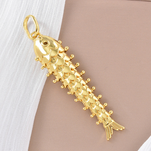 Custom Glossy Polished Fine Realistic Wholesale Trendy Unisex Vivid Fish Charm Gold Plated <b>Copper</b> Pendant Necklace - Product Image 4