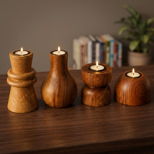 ชุดเชิงเทียนไม้ทำมือสำหรับเทียนทีไลท์ ของตกแต่งบ้าน วางกลางโต๊ะ - Product Image 5