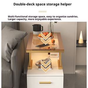 Table d'appoint moderne 80cm de <span class=keywords><strong>profondeur</strong></span> 30cm de <span class=keywords><strong>largeur</strong></span> Table d'appoint avec tiroir et étagère Plateau en verre trempé pour salon Canapé Chevet - Product Image 4