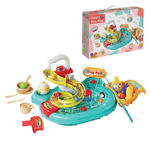Ensemble de jouets aquatiques avec toboggan et jeu de pêche pour enfants, jeu d'eau électrique avec robinet rotatif à 180 degrés, design en plastique de dessin animé - Product Image 2