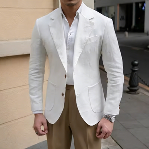 Giacca da Completo Slim Fit per <span class=keywords><strong>Uomo</strong></span> in 100% <span class=keywords><strong>Lino</strong></span> di Alta Qualità, Semi-Foderata con Logo Personalizzato, <span class=keywords><strong>Abito</strong></span> Casual per <span class=keywords><strong>Uomo</strong></span> - Product Image 6