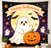 Drapeau publicitaire d'Halloween 3x5 pieds en gros, avec logo personnalisé et image d'horreur, bannière de décoration d'Halloween pour devanture de magasin et vitrine