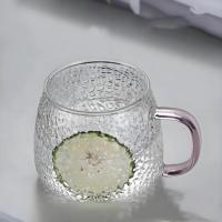 Tasses à thé en verre avec poignée colorée Tasses à thé en verre borosilicate transparent avec motif de marteau pour expresso Cappuccino Latte Juice