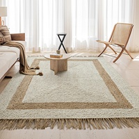 Tapis en jute 100% naturel et biologique, à poils ras, style pastoral, tissé à la main, haut de gamme, pour salon, table basse, bureau et chambre