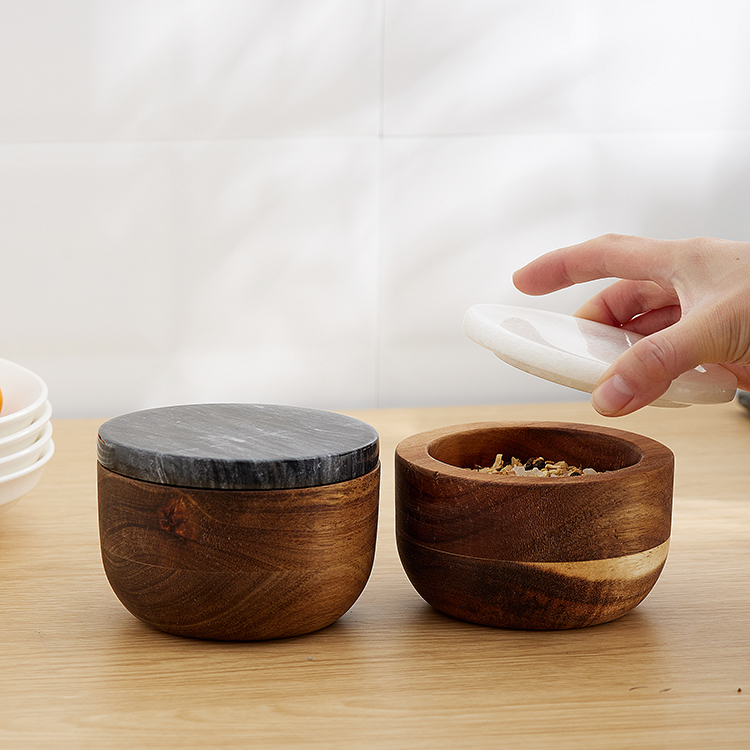 Соли Хранитель с естественный акации перец коробка из мрамора крышкой большая емкость контейнер для сахара