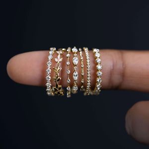 European Style Women's Micro Pave Zircon <b>Stacked</b> <b>Rings</b> Plant Design Index Finger Jewelry Gift - Product Image 1