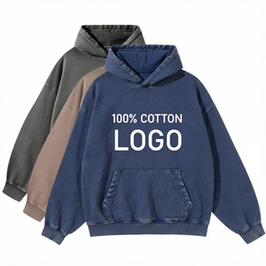 400GSM 100% Cotton <b>Vintage</b> Acid Wash Hoodie Pullover <b>Sweatshirt</b> Oversized Men - Product Image 1