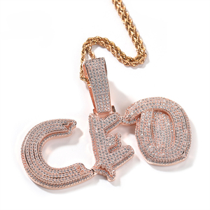 Ciondolo personalizzato a 2 strati doppio placcato Bling CZ Thorn lettera iniziale collana a catena in ottone di alta qualità per gli uomini alla moda zircone - Product Image 3