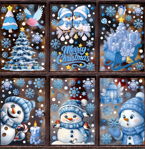Decorazioni Natalizie Blu Creative con Campana e Alce per Adesivi Statici, Fiocchi di Neve, Pupazzo di Neve, Decalcomanie in PVC per Vetri - Product Image 2