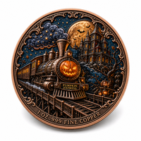 Pièce de monnaie commémorative Halloween 3D en relief de 1 once en cuivre fin .999, motif Pumpkin Express, souvenir train à vapeur, pièce de défi, cadeau de collection