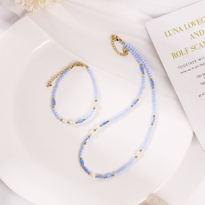 Collier et bracelet élégants <span class=keywords><strong>de</strong></span> style <span class=keywords><strong>simple</strong></span> avec perles baroques et cristaux bleus pour le quotidien, les banquets, les voyages, les anniversaires, les festivals, ou comme cadeau <span class=keywords><strong>de</strong></span> bijoux. - Product Image 1