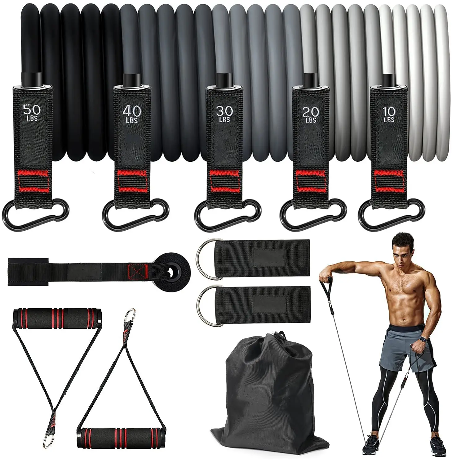 gym accessories Exercise Bands with Handles workout 11 pcs Tpe Latex fitness Resistance Bands set
