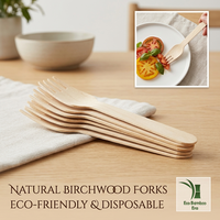 Ensemble de vaisselle jetable en bois de bouleau 100% naturel de qualité supérieure avec fourchette et serviette pour célébrations, mariages, fêtes, restaurants, hôtels