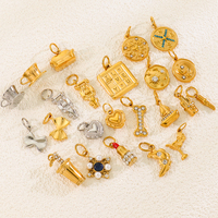Breloques en acier inoxydable plaqué or 18K PVD pour la fabrication de bijoux, série quotidienne, motif nœud d'amour, canapé, tasse à café, rouge à lèvres, verre à vin, voiture de course, vente en gros