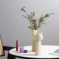 Vase à fleurs en céramique fait à la main pour chat centres de table salon cuisine bureau, cadeau d'amant de chat