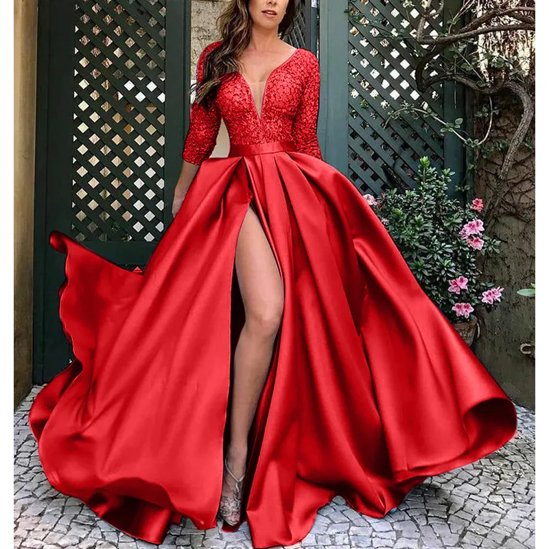 2021 Gold Bronzing sexy langes Kleid mit Schwanz Party Abendkleid Röcke Brautkleider