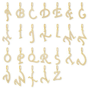Ciondolo con Iniziale A-Z in Ottone Placcato <span class=keywords><strong>Oro</strong></span> 18K 2026, con Micro Pavé di Zirconi, Charm Alfabetico Corsivo da Donna, Regalo Personalizzato, Catena Snake - Product Image 3