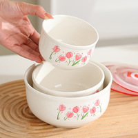 Ensemble de bols personnalisés trois pièces en céramique à motif floral, idéal pour le riz et la conservation des aliments, coffret cadeau, article promotionnel