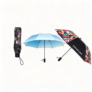 Parapluie pliant promotionnel personnalisé avec logo, revêtement noir premium, imperméable, compact, ouverture manuelle, polyvalent et élégant - Product Image 1