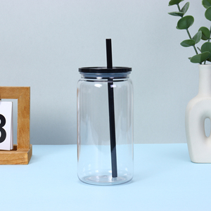 Vaso de Vidrio Borosilicato Transparente de 12oz/16oz, Estilo Mason Jar, con Tapa de Bambú y Pajita - Product Image 6