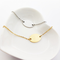 Pendentif ovale en acier inoxydable Bracelet réglable pendentif pour gravure chaîne de câble plat Bracelet à breloques personnalisé breloque ovale
