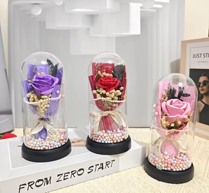 Ornamento fidanzata con copertura di vetro rosa incandescente sapone essiccato Bouquet di <span class=keywords><strong>fiori</strong></span> per la festa della mamma e il regalo di san valentino piante conservate - Product Image 1