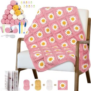 Kit de <span class=keywords><strong>crochet</strong></span> pour débutants Aeelike - Fils doux, instructions détaillées, kit de démarrage complet pour <span class=keywords><strong>couverture</strong></span> Daisy, DIY facile - Product Image 5
