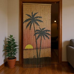 Rideau de porte anti-insectes en bambou 35,4"x86,6" imprimé palmier, lutte antiparasitaire, usage intérieur - Product Image 2